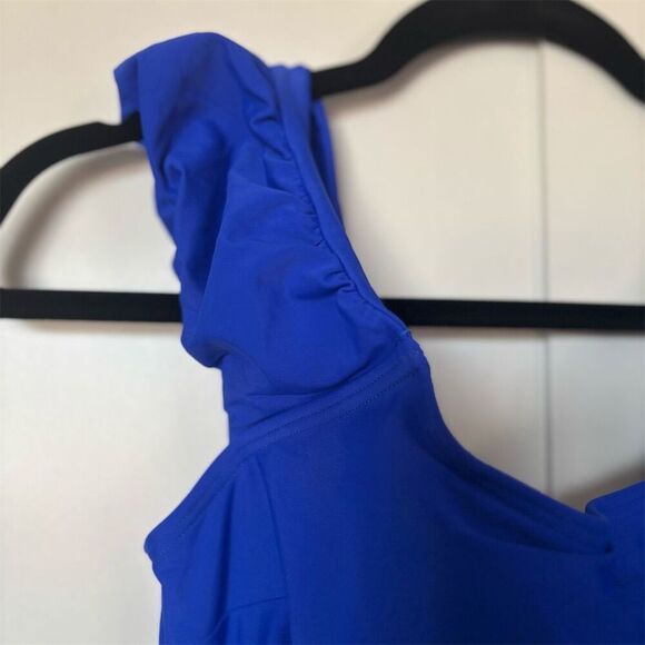 Eomenie Women's Blue One Piece Ruffle Shoulder Swimsuit Size M - Picture 4 of 9